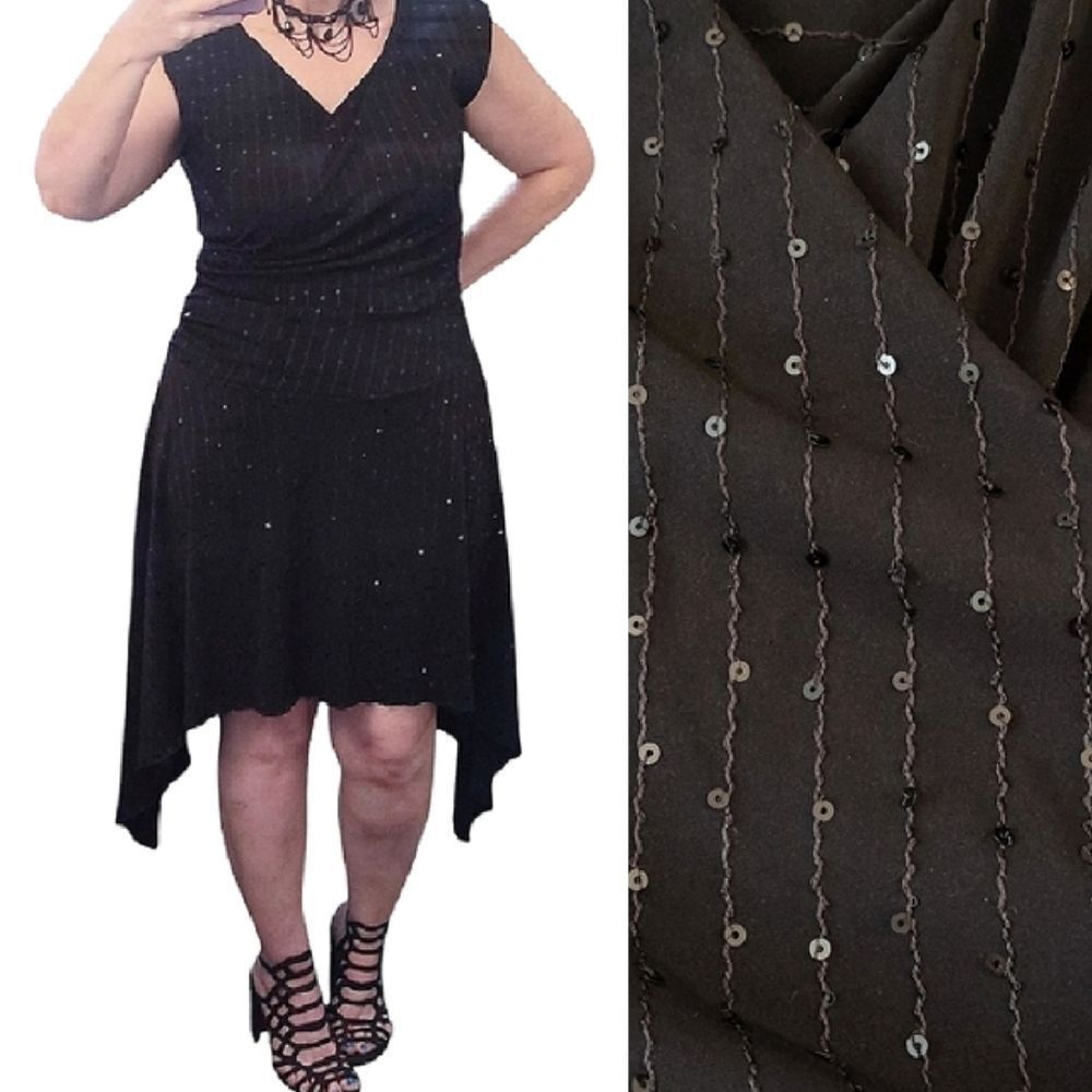 Y2K VTG Black Sequins Asymmetrical Fairycore Whimsigoth Midi Dress Large‎